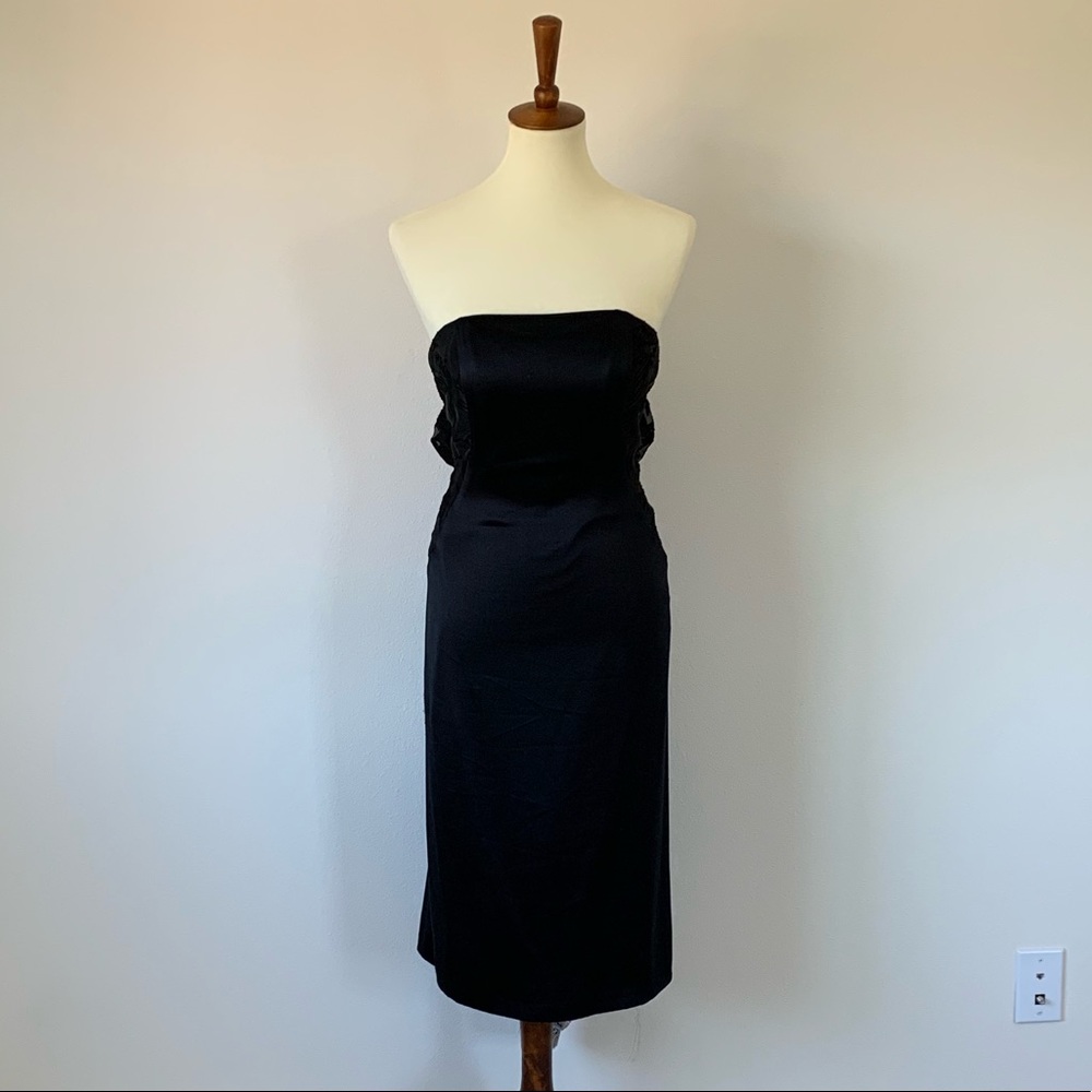 Marchesa Notte Black Strapless Satin Dress